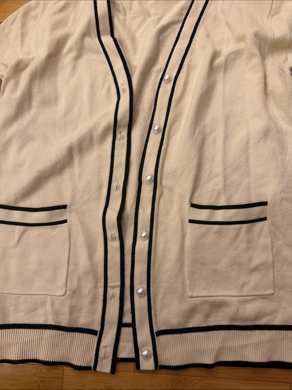 Cream Cardigan with Black Trim - Classic Button Front - Picture 2 of 3